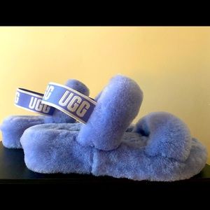 UGG Oh Yeah Fluff Slide Sandal, Women’s size 8, cornflower blue